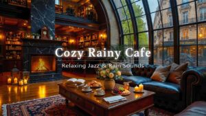 Jazz Relaxing Music ~ Rainy Cafe Ambience ☕ Stress Relief with Smooth Jazz Piano & Fireplace Sounds
