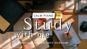 2 HOUR STUDY WITH ME 📚📑 calm piano music 🎹 study ASMR ambience | background noise | pomodoro 50/10