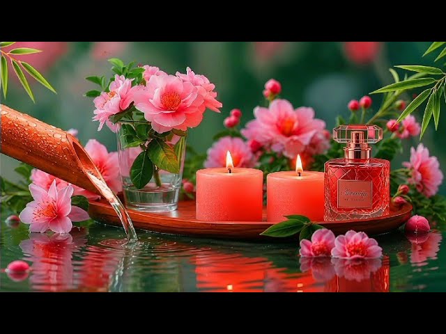 🔴 Relaxing Spa Music Pink Candle Meditation | Peaceful Water Fountain Sounds | Stress Relief