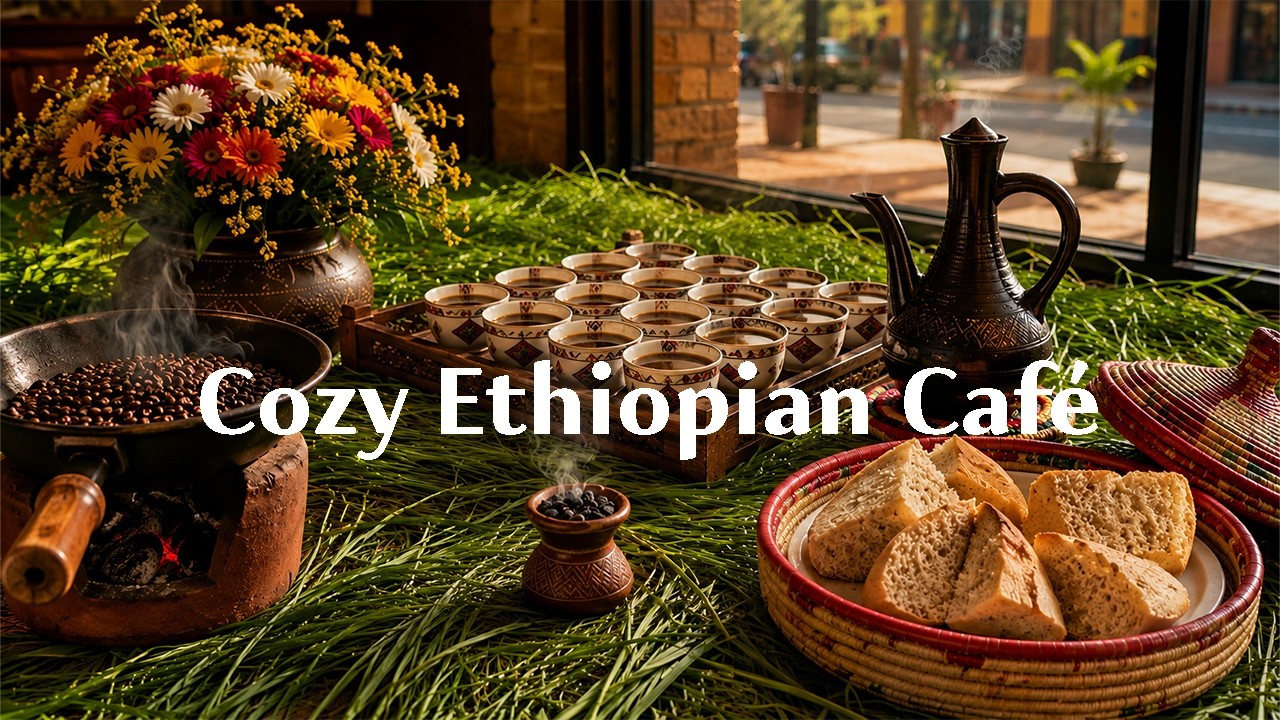 Cozy Ethiopian Coffee Shop Ambience | Traditional Coffee Ceremony & Relaxing Music (2 Hours)
