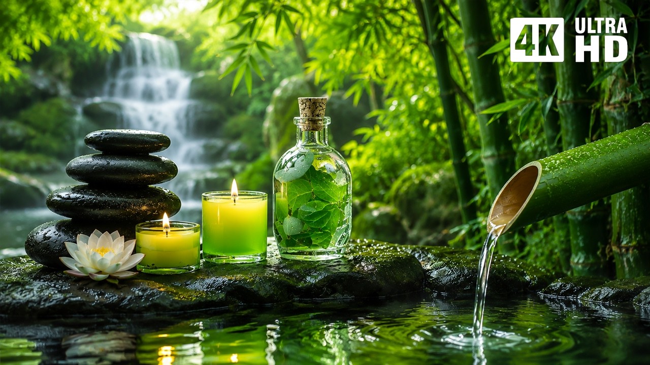 Bamboo Water Fountain + Relaxing Music Sleep 🌿 Nature Sounds and Healing Piano Music, Stress Relief