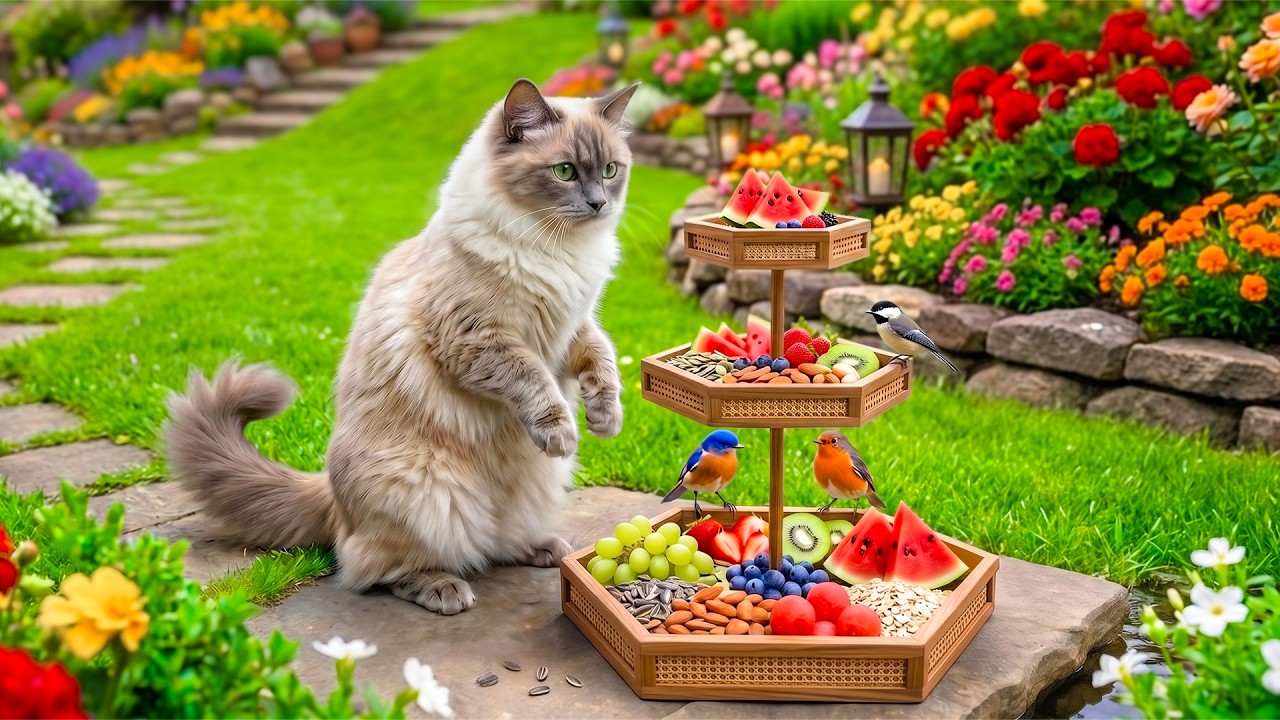 Cat TV 🐿️ Gentle Nature Sounds with Backyard Birds and Garden Friends 🐦 Soothing Music for Cats