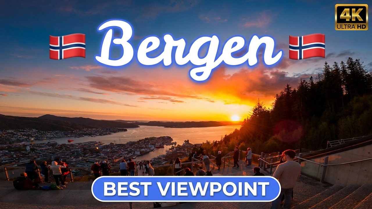 Sunset from Fløyen, Bergen | Relaxing Evening View with Calm Music 🌄 | Bergen’s Best Viewpoint 🌇