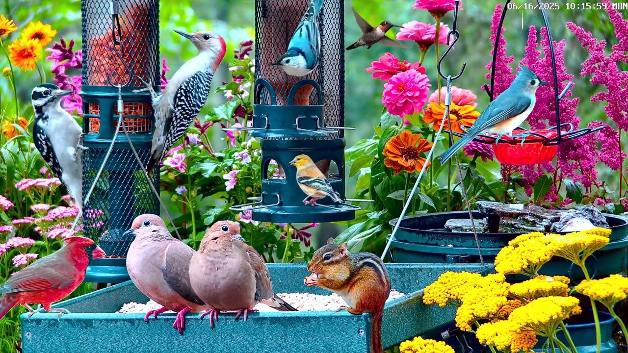 🔴LIVE Cottage Summer Bird Feeder: Cardinals, Orioles, Goldfinches, Nature Sounds, Sleep, Cat TV