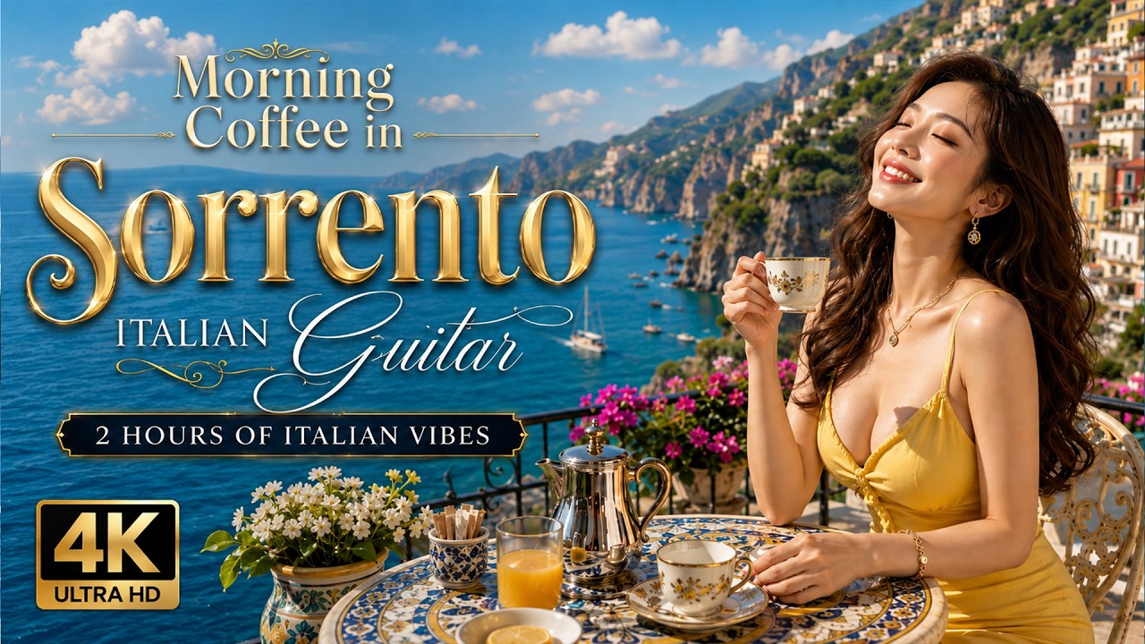 Morning Coffee in Sorrento & Rome 🇮🇹 Italian Relaxing Music 4K | 🍋 Amalfi Coast Ambience