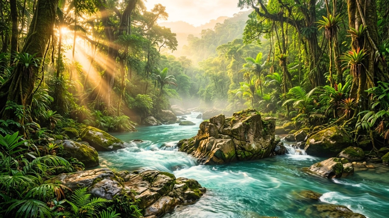 Pure Forest Nature Sounds with Crystal Clear River Flow and Gentle Birdsong
