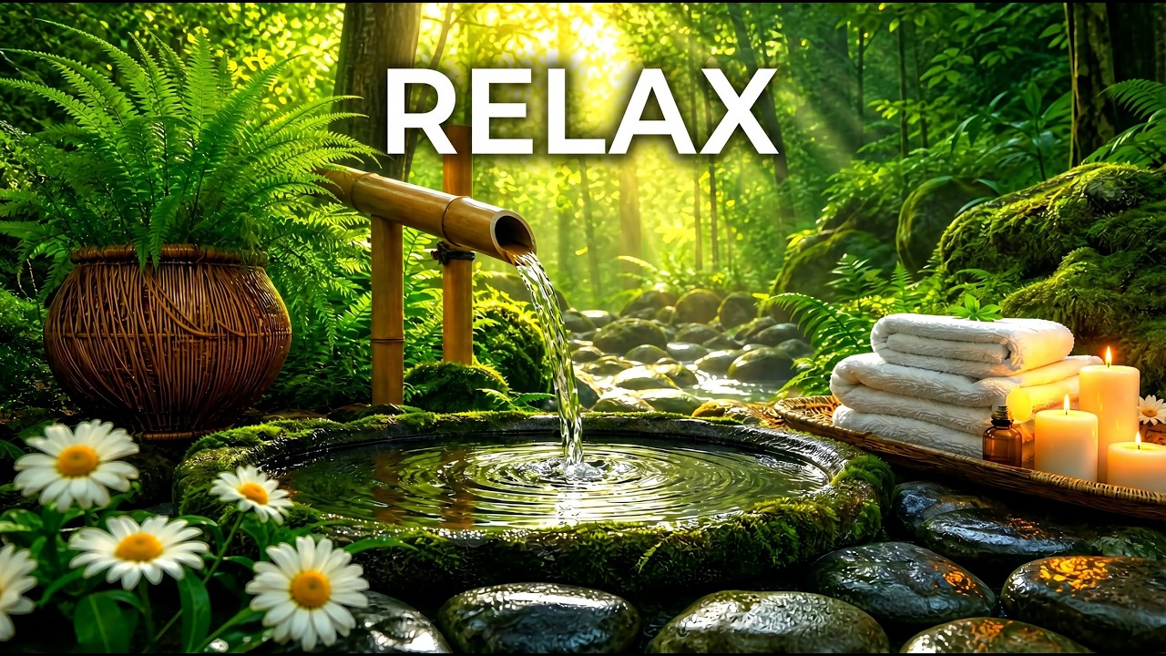 Relaxing Spa Piano + Bamboo Water Sounds 🌿 Relieves Stress, Deep Healing Music and Calm Mind