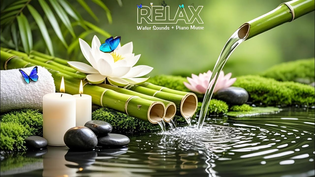 Relaxation Music 🌿 Bamboo Water Fountain + Healing Piano for Meditation, Stress Relief, Sleep Music