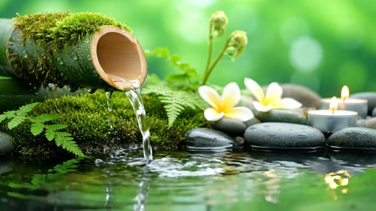 Peaceful Music Relieves Stress, Anxiety & Depression 🌿 Bamboo Water Fountain + Healing Piano Music