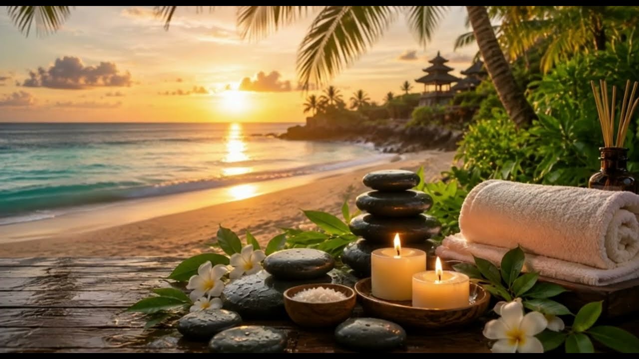 Cozy beach Wave Spa Music 🌧️ Cozy Beach Spa Ambience for Sleep, Relax & Study #relaxing #spa