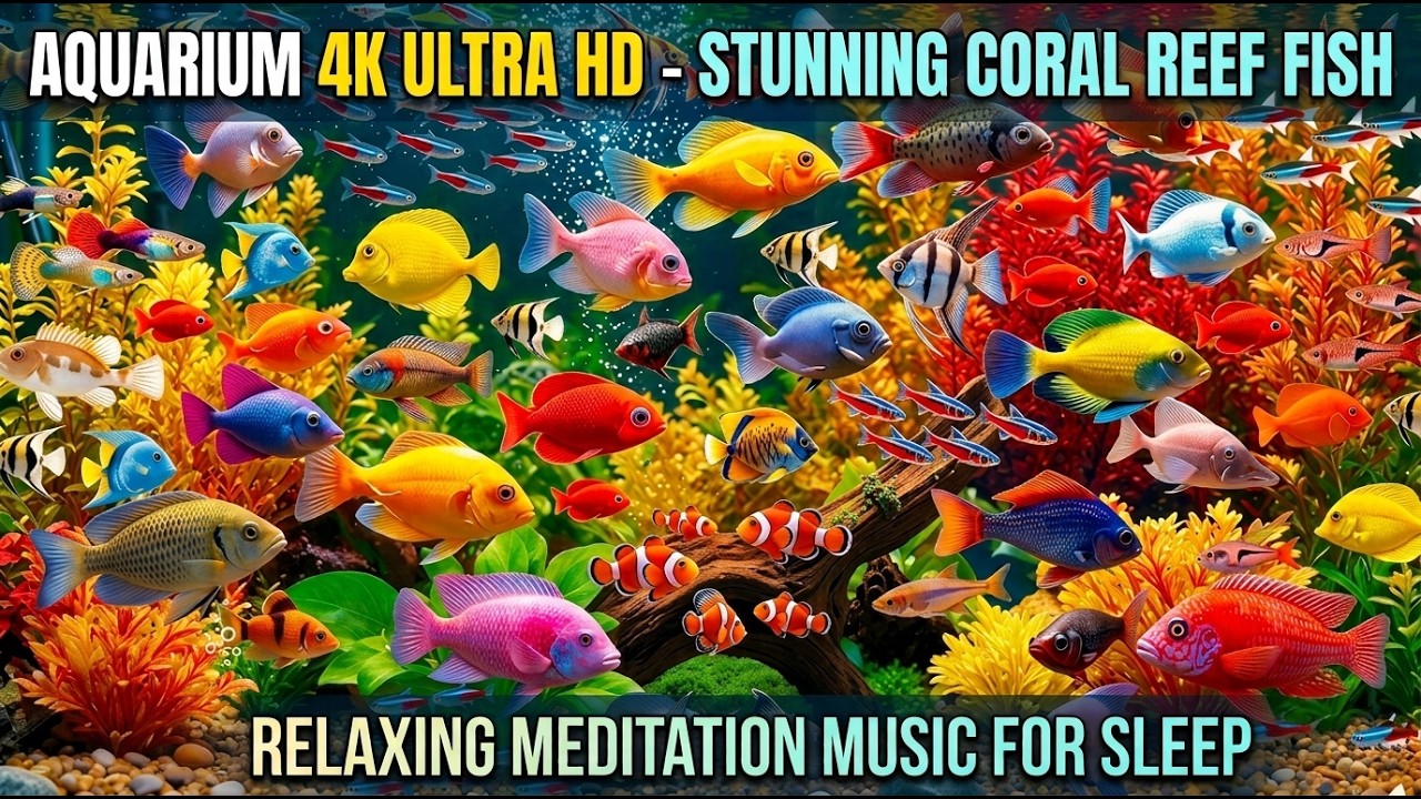 Aquarium 4K Ultra HD Stunning Coral Reef Fish with Relaxing Meditation Music for Sleep #1039