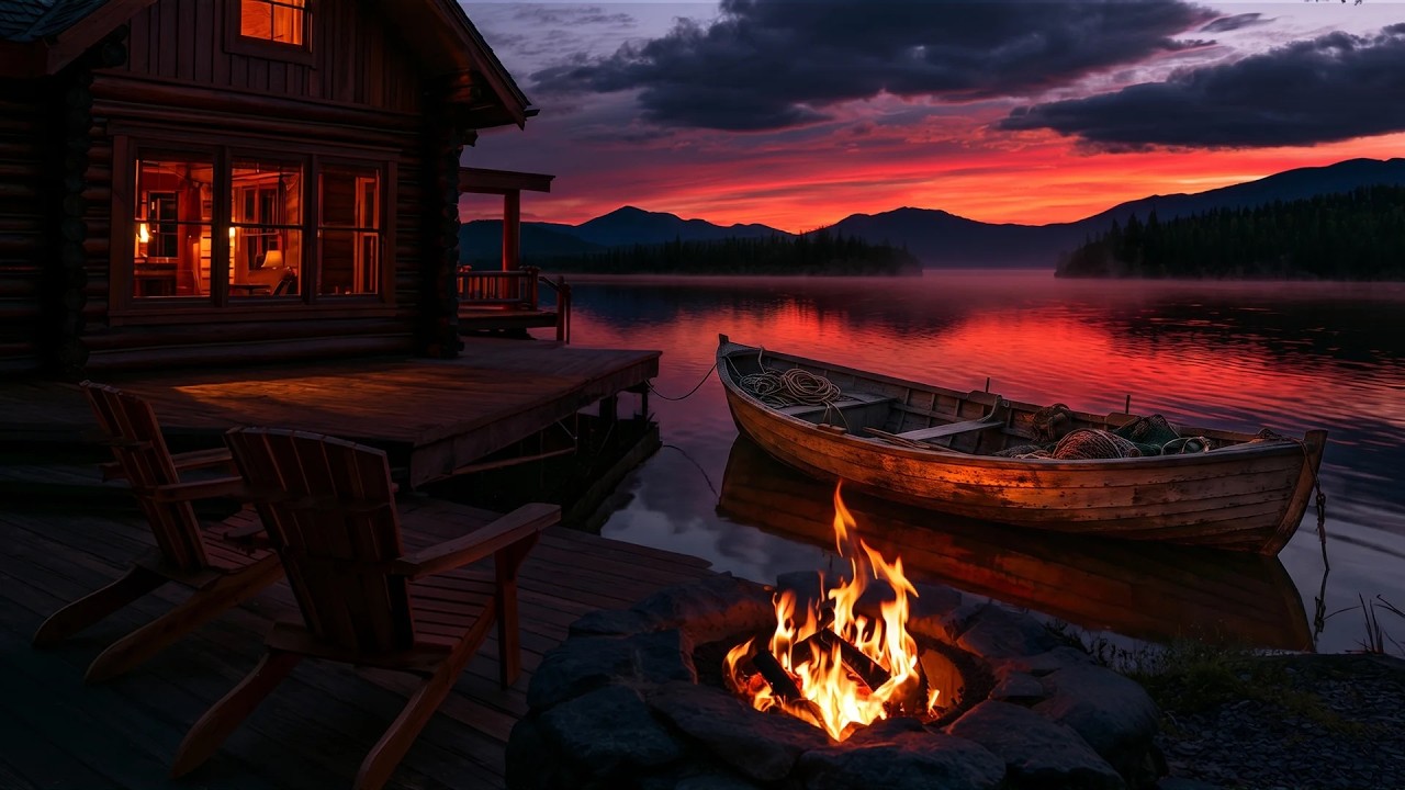 🔥 Cozy Sunset Campfire by the Lake | Peaceful Nature Sounds for Deep Sleep (4K)