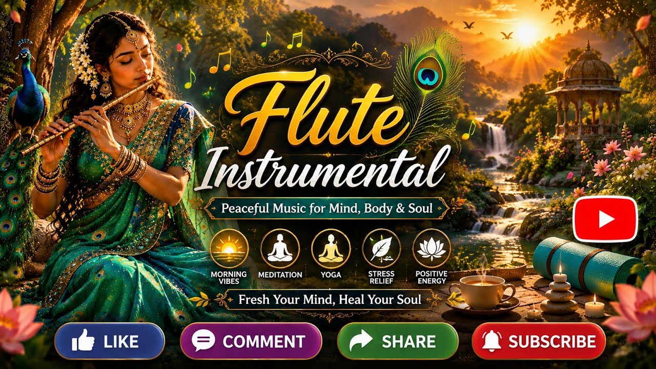 Peaceful Flute Music for Morning 🌿 | Relaxing Meditation & Yoga Music #flute #krishna #meditation