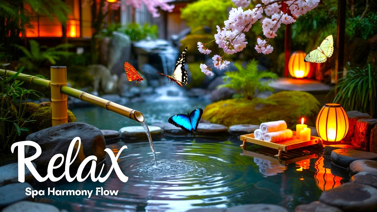 Zen Spa Music – Forest Lantern Bliss: Calming Piano & Mossy Waterfall for Deep Meditation