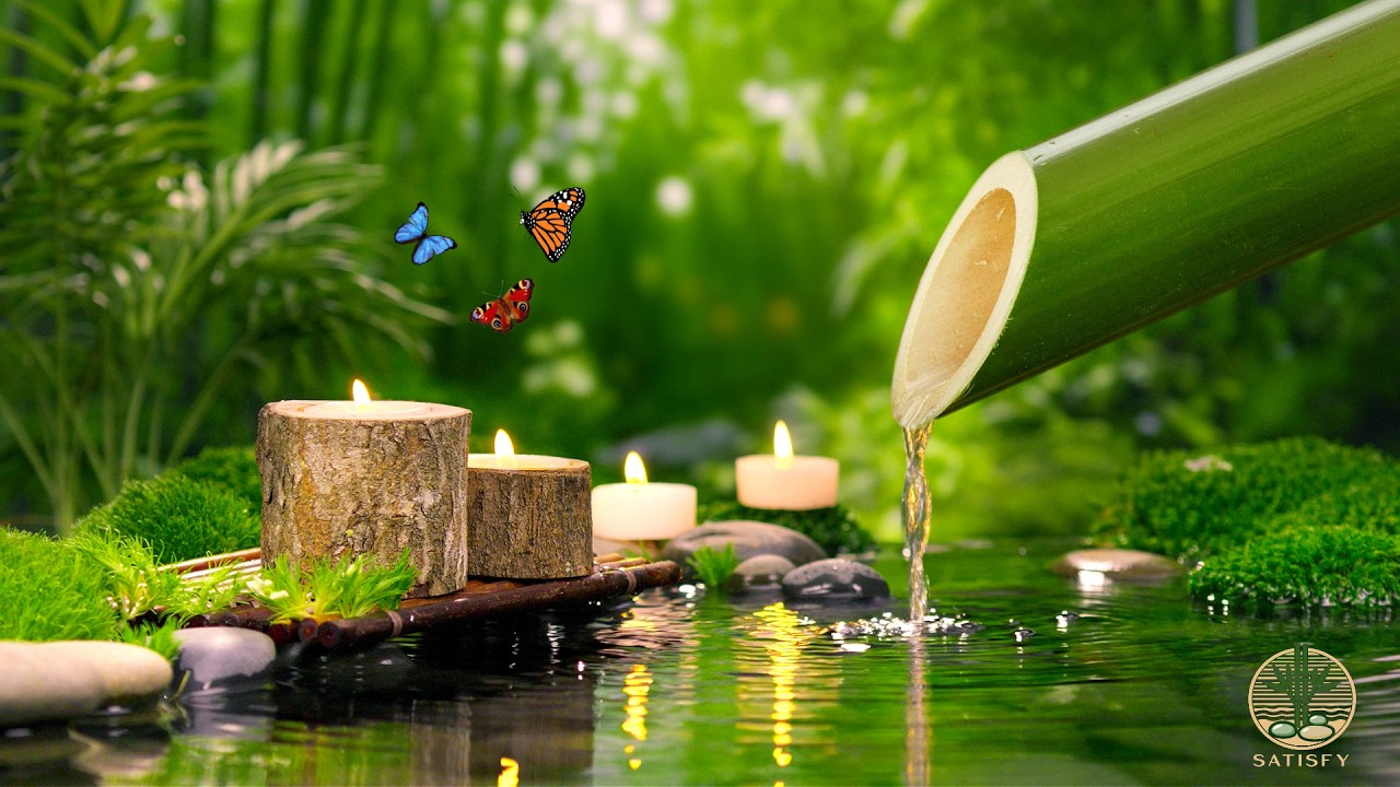 Relaxation Music Bamboo Water Fountain + Healing Piano 🌿 Sleep Music, Meditation and Nature Sounds