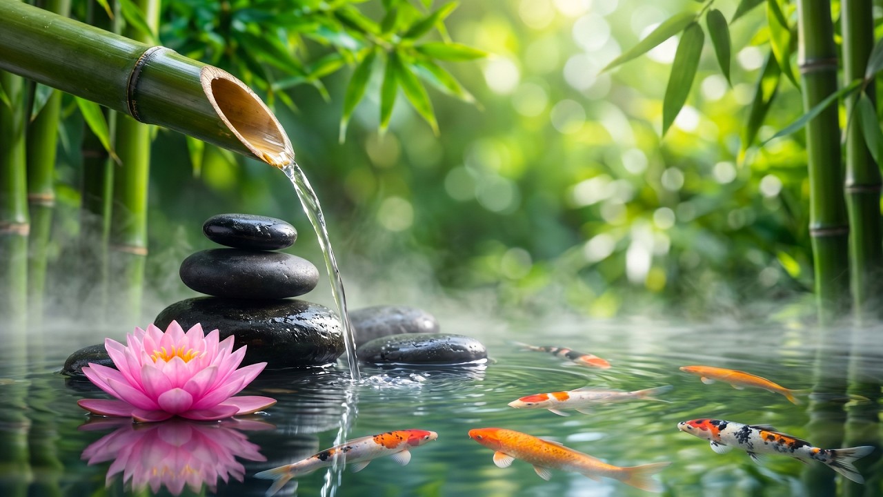 Relaxing Music 🌿Bamboo Water Sounds for Deep Sleep Meditation, Stress Relief at Night, Nature Sounds