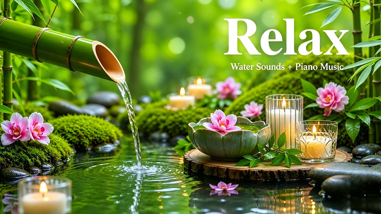 Relaxation Music + Bamboo Water Fountain & Healing Piano 🌿 Sleep Music, Meditation and Nature Sounds