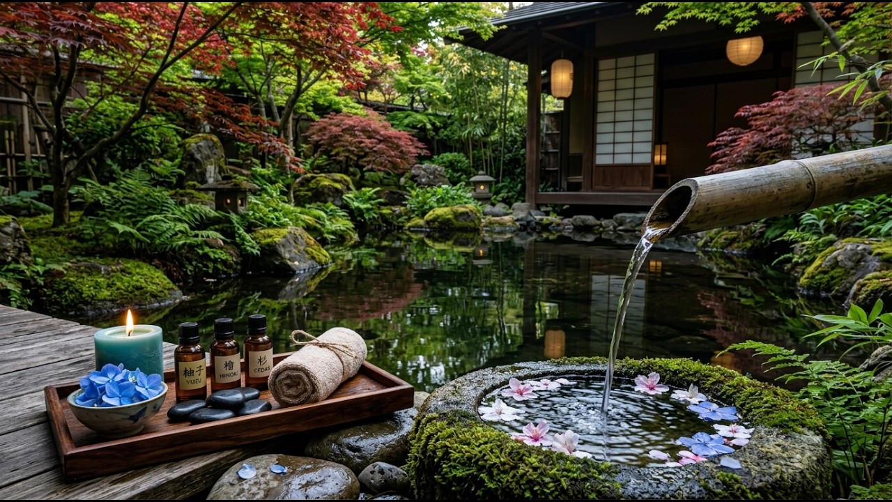 Sleep and Spa Music 🍃 Dreamy Piano Music with Slow Water Flow in a Bamboo Garden for Deep Sleep #61