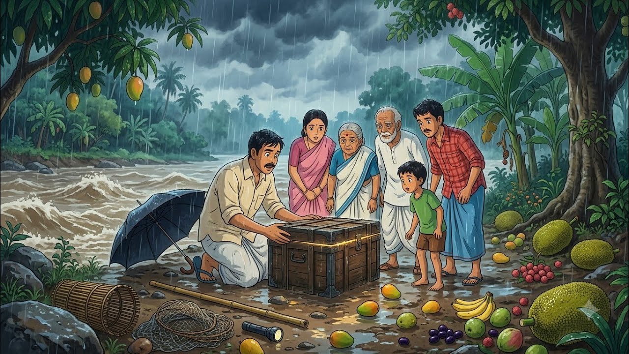 90s Indian Monsoon Village ASMR | Heavy Rain, Rice Fields, River, Nature Sounds & Ghibli Animation