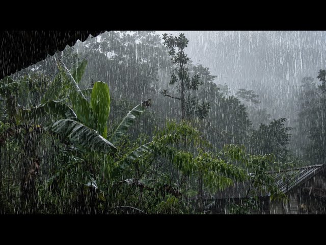 Tropical Village Heavy Rain & Powerful Thunder ⛈️ (Nature Sounds) | Sleep Instantly