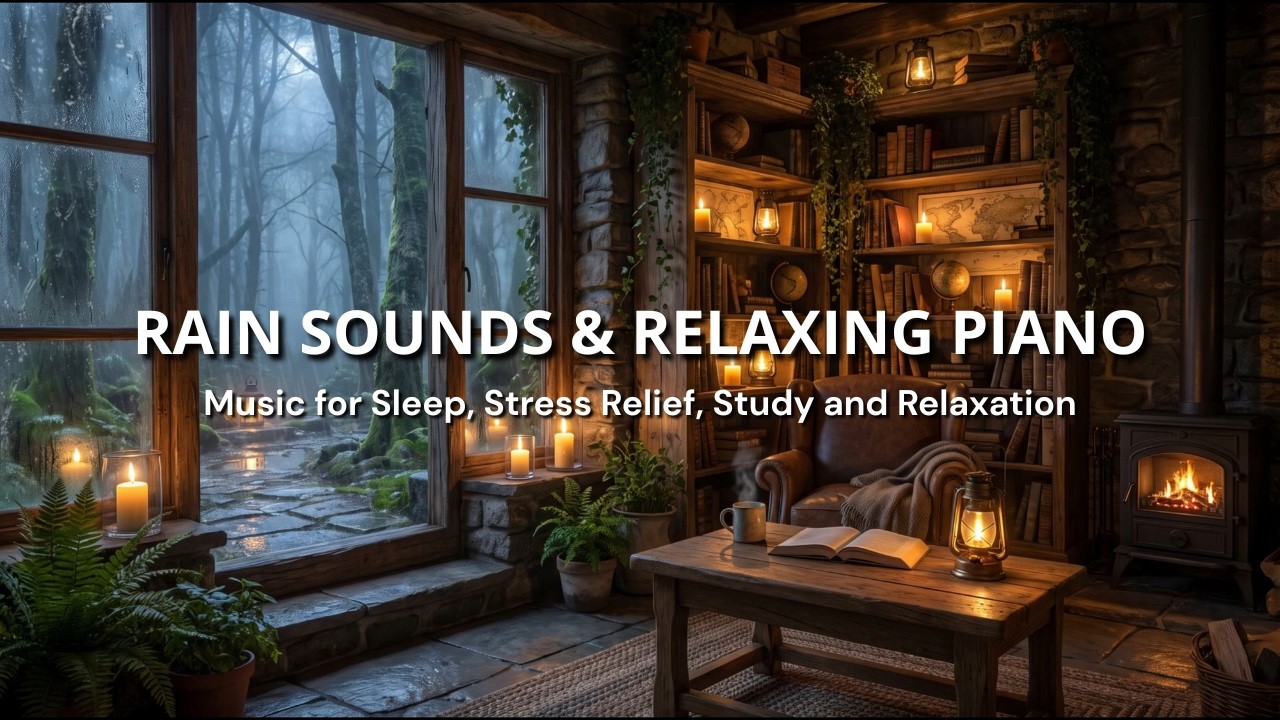 Cozy Library During Heavy Rain ☔ Relaxing Piano Study Music for Focus, Sleep & Deep Concentration
