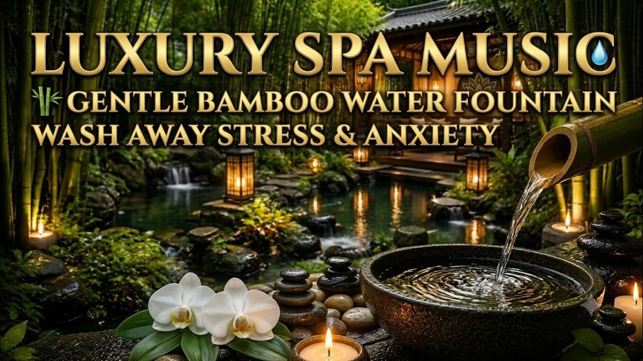 Luxury Spa Music 💧 Gentle Bamboo Water Fountain to Wash Away Stress & Anxiety