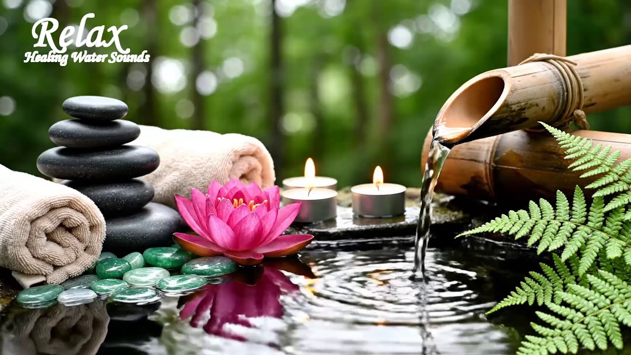 Bamboo Water Sounds + Healing Music 🌿 Meditation Music Relax Mind Body, Insomnia Relief, Calm Music