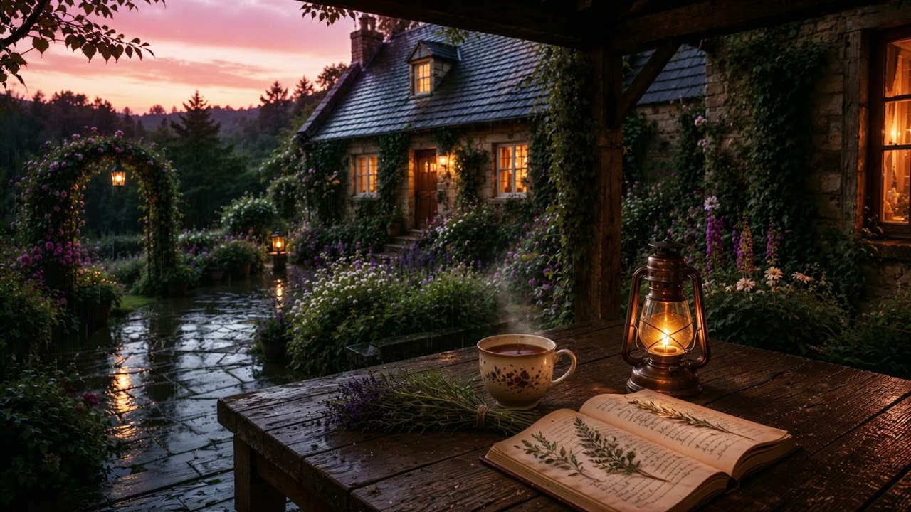 Rainy Witch Cottage at Dusk | Summerween & Practical Magic | Nature Sounds Only