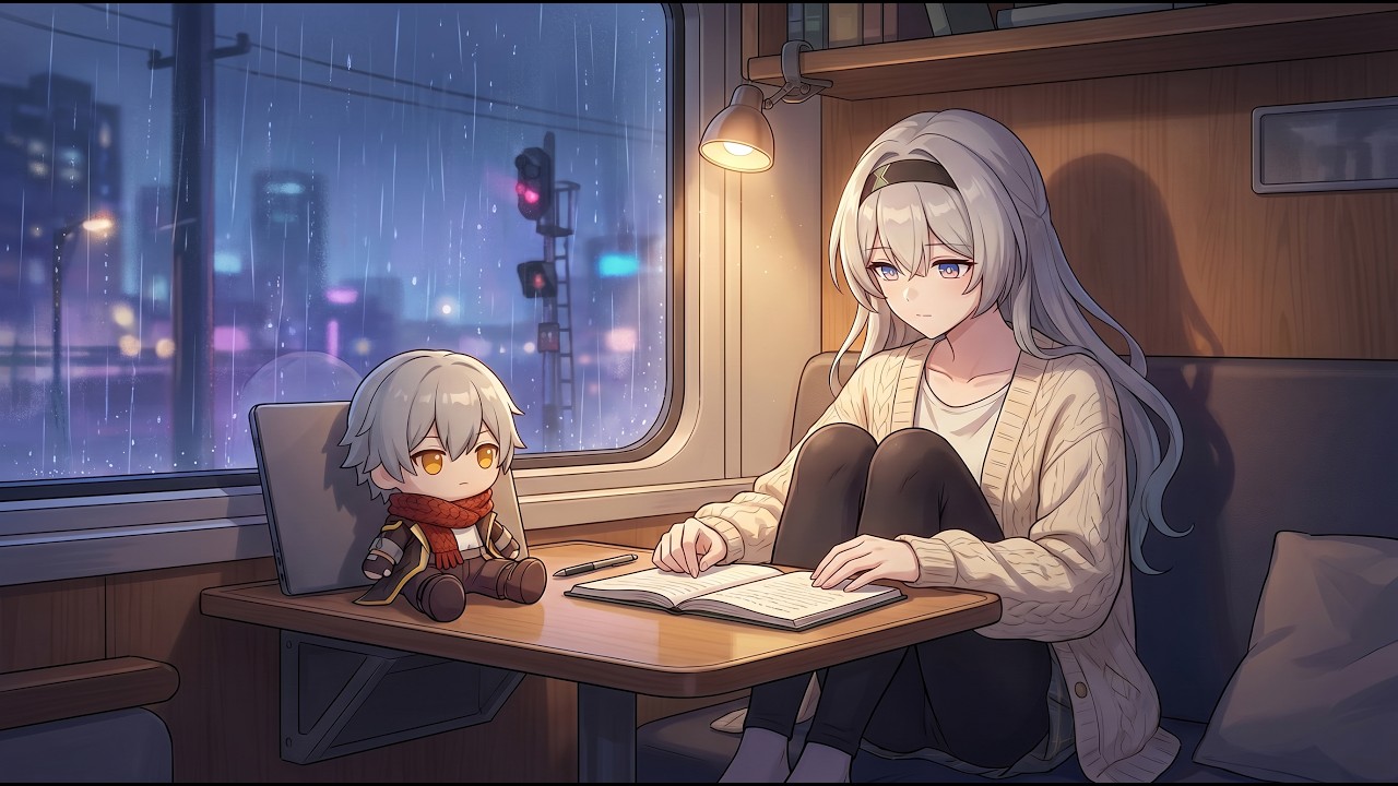 Quiet Rainy Train Anime LoFi 🌧️ Study Music for Work & Sleep | 3 Hour Mix