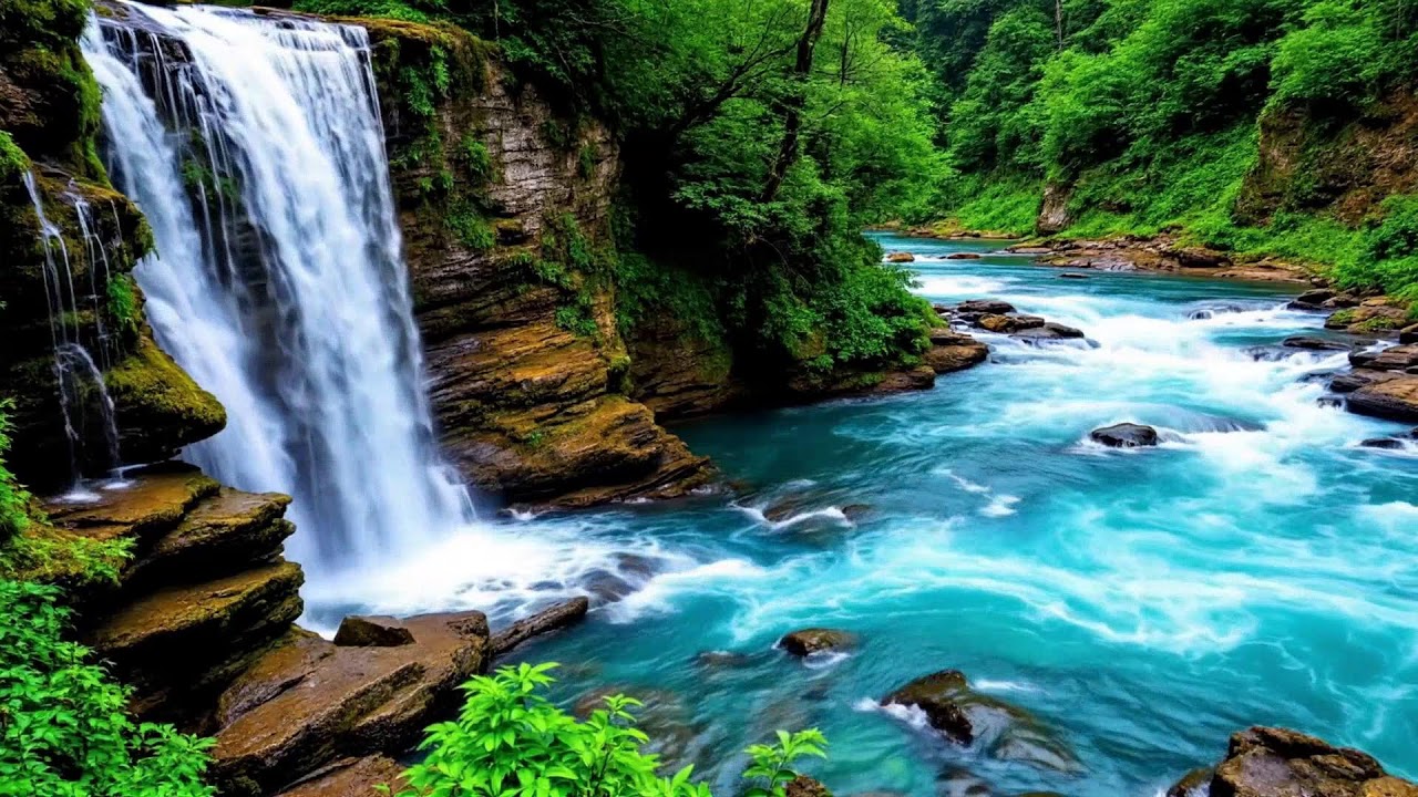 Relaxing Forest River And Waterfall 🌿 Calm Nature Sounds For Sleep And Stress Relief