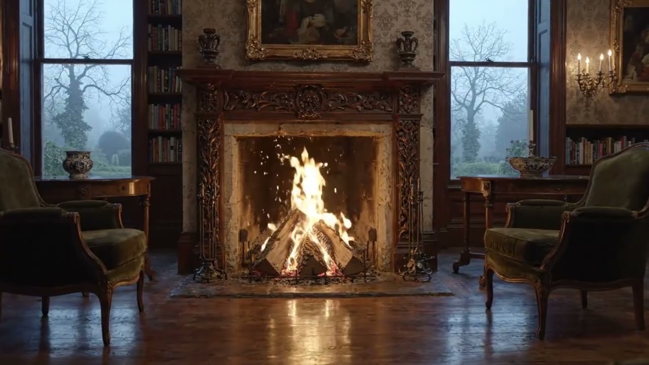 Victorian Manor Fireplace Ambience | Elegant Cozy Fire & Relaxing Music for Reading & Sleep