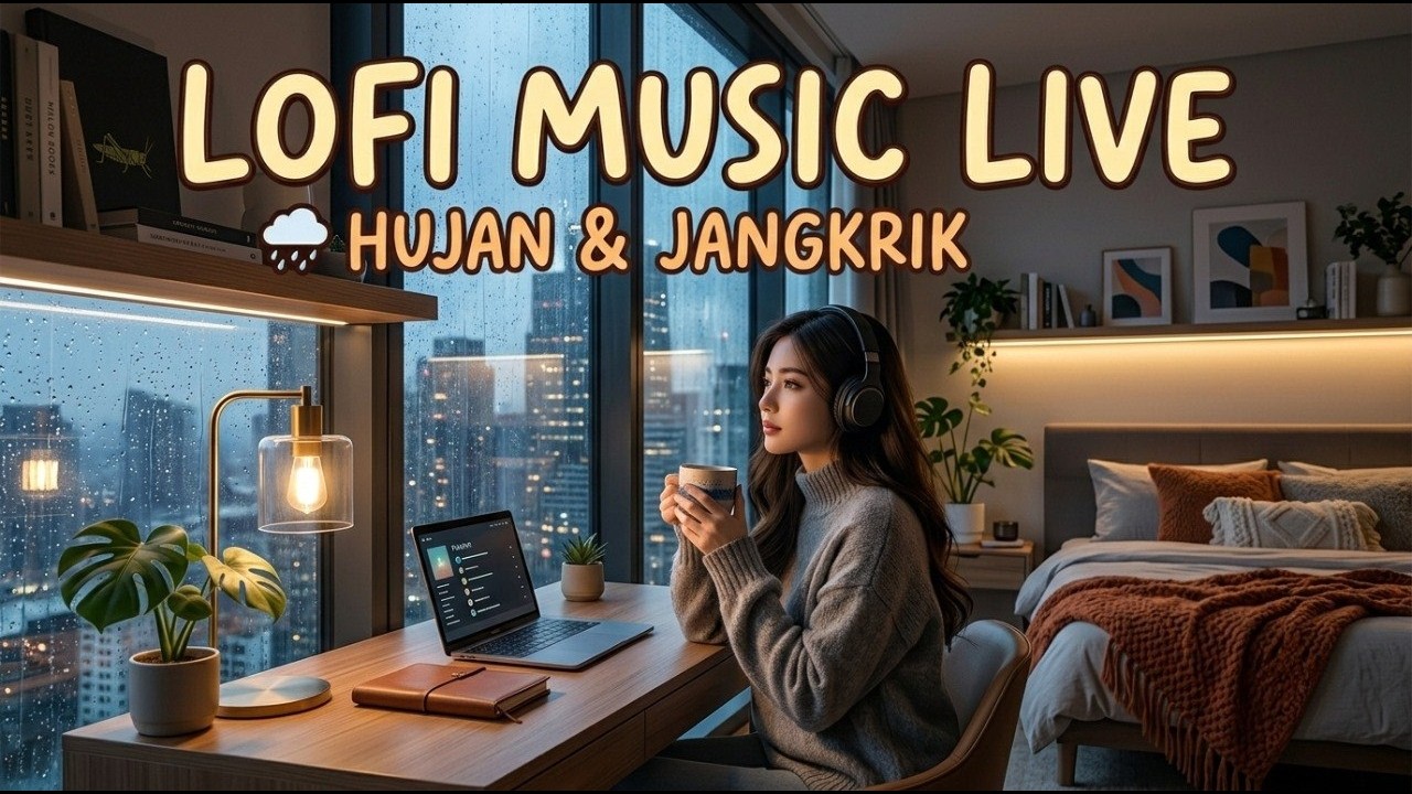 Healing Music di Tengah Hujan 🌙 Lofi Music Live + Suara Jangkrik