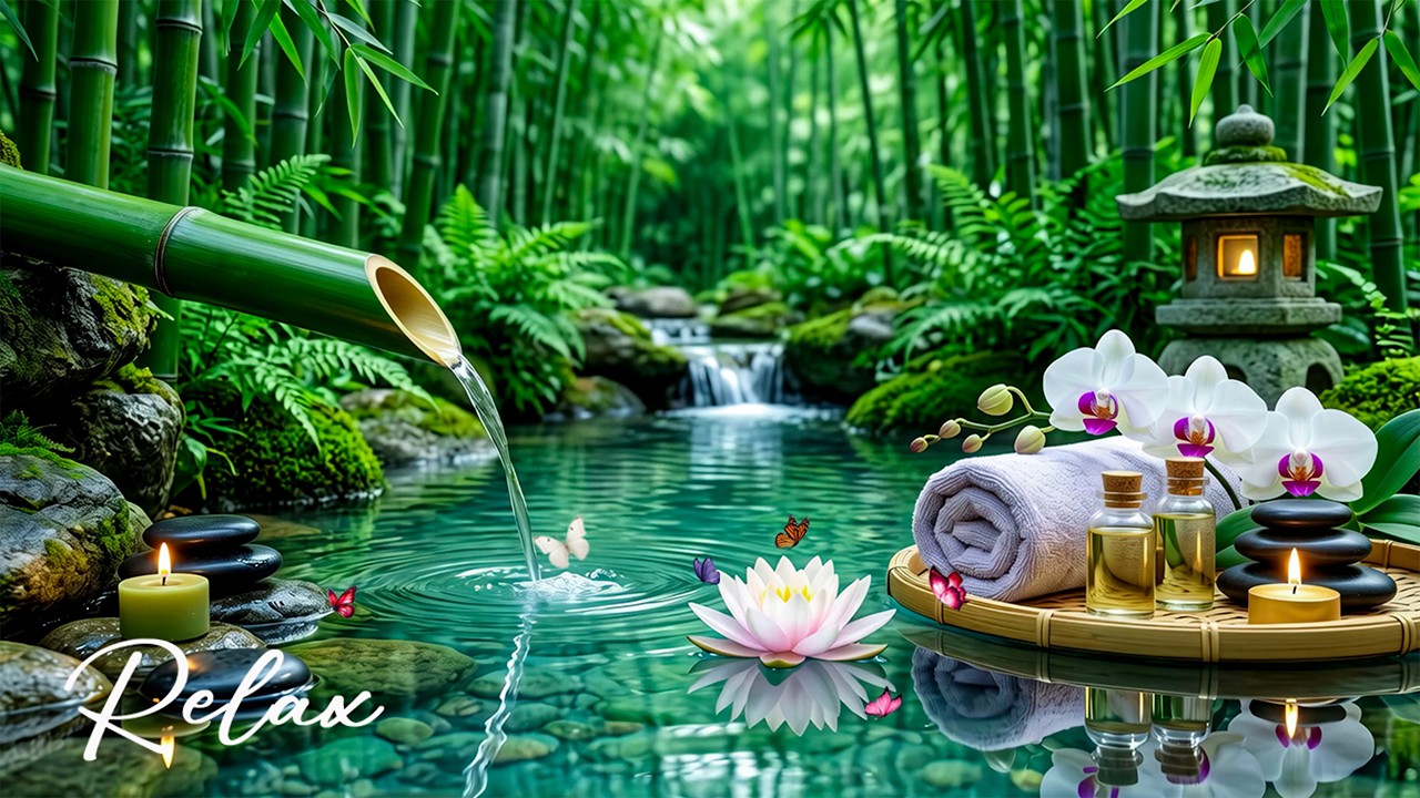 Find Your Inner Peace 🪷 Bamboo Water & Relaxing Spa Music for Stress Relief, Meditation.