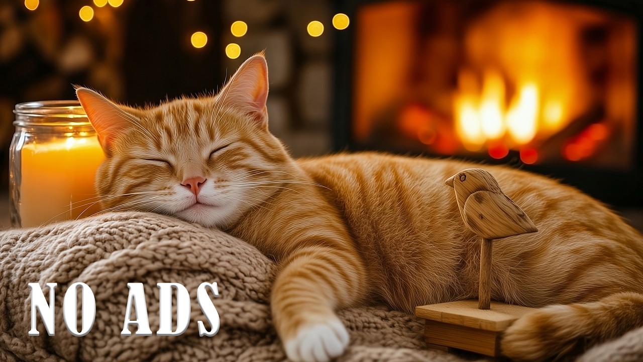Cat Relaxing Music for Peaceful Sleep 🎹 Healing Music For Cats 🐾 Crackling Logs and Soft Firelight