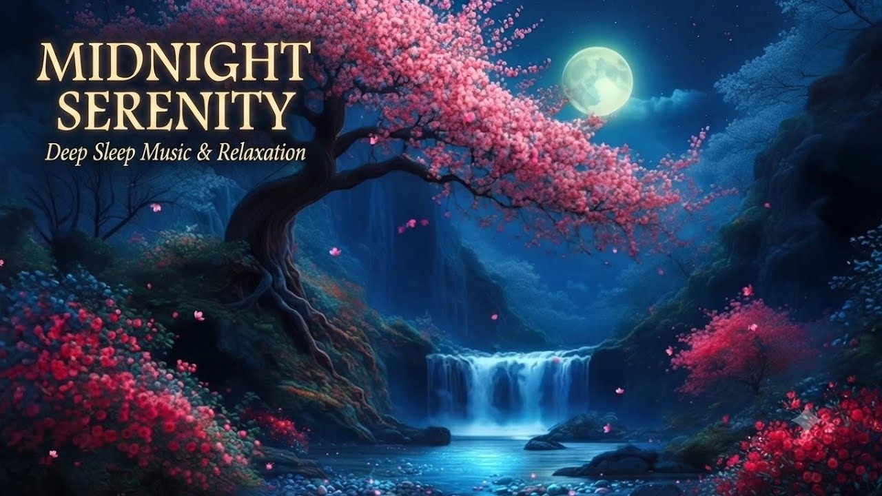 MIDNIGHT SERENITY: Deep Sleep Music, Relaxing Waterfall & Moonlit Forest Ambience