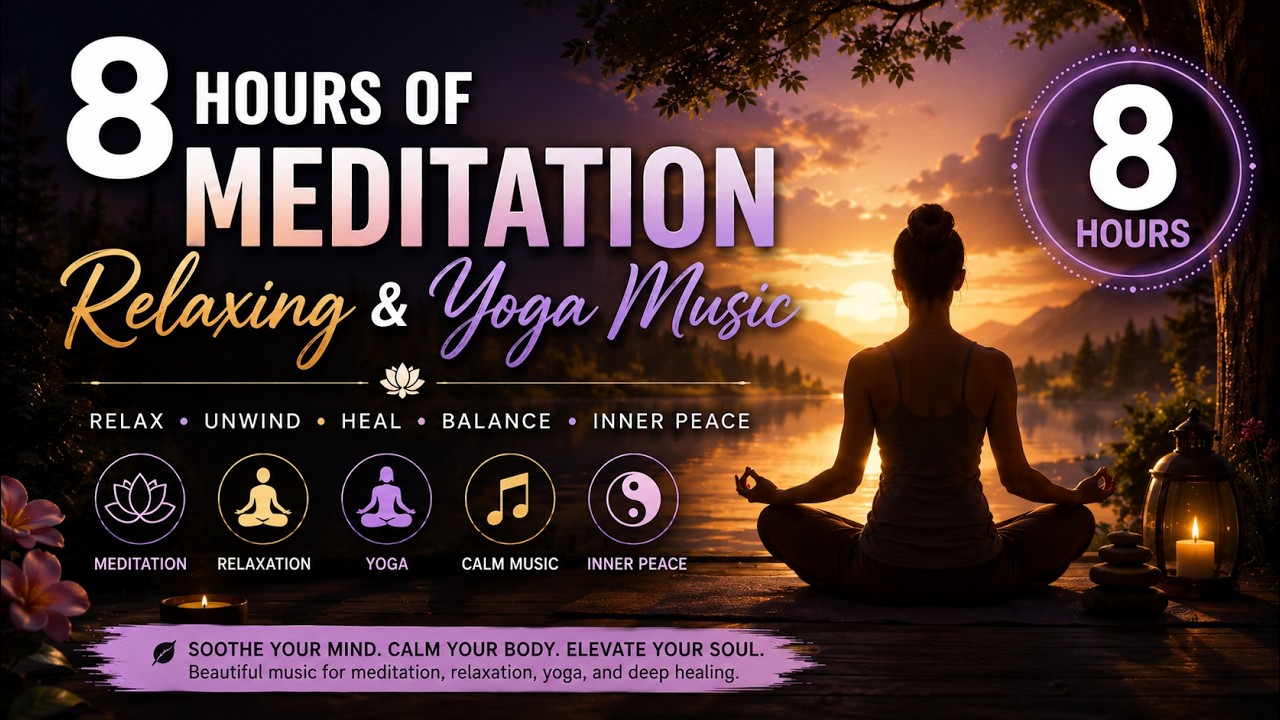 8 Hours of Meditation & Relaxing Yoga Music 🎵 Peaceful Music for Sleep, Stress Relief & Healing.