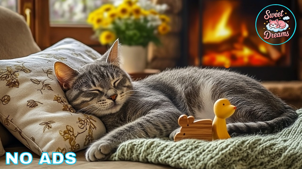12 Hours Cat Calming Music 🕯️ Relaxing Music For Cats – Warm Fireplace Ambience For Cats Cozy Sleep