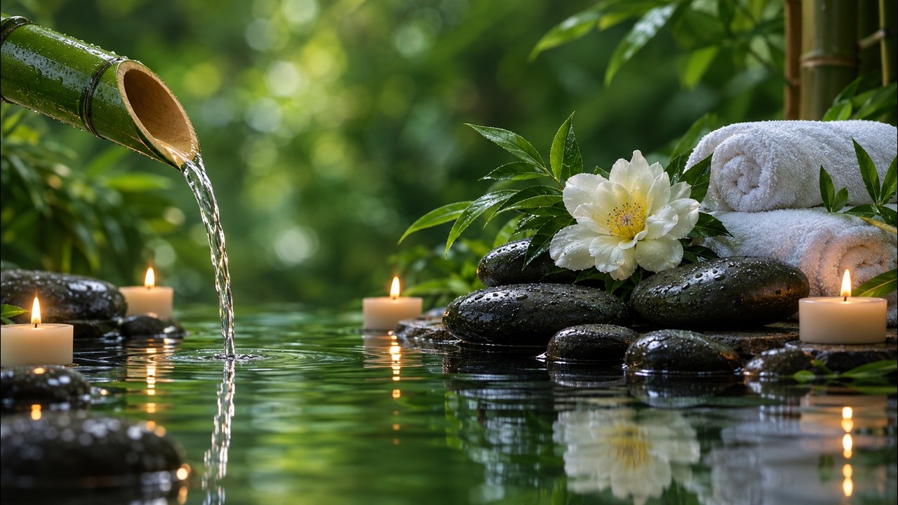 Beautiful Bamboo Water and Piano 🌿| Relaxing Spa Music for Sleep, Meditation and Stress Relief