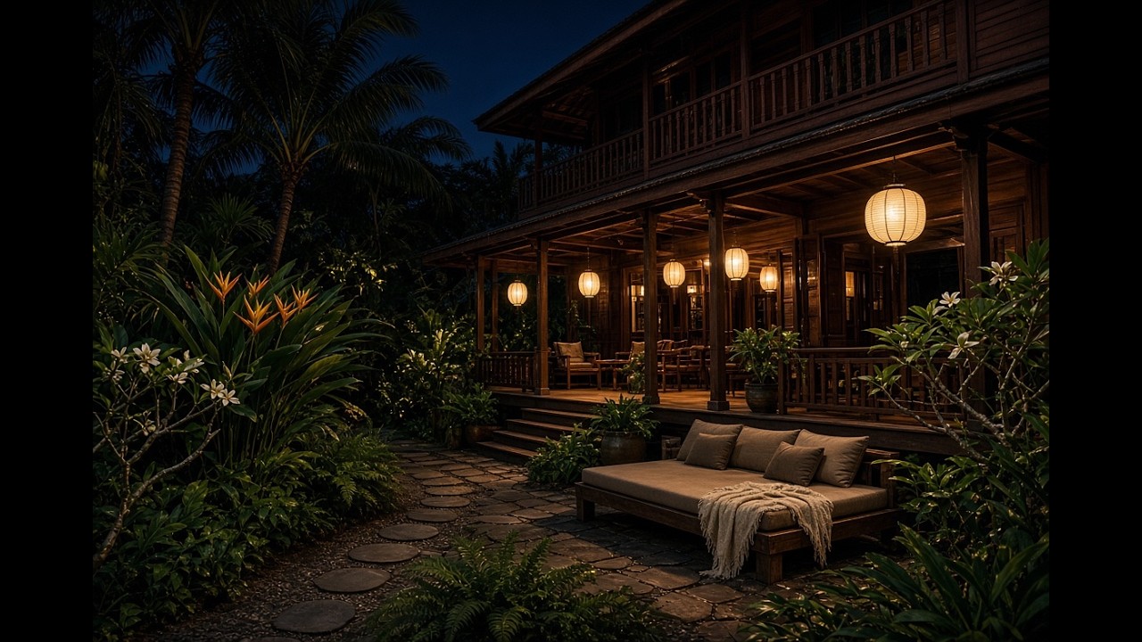 Thai Teak House at Night | Relaxing Yoga Music | Atlas Night Water