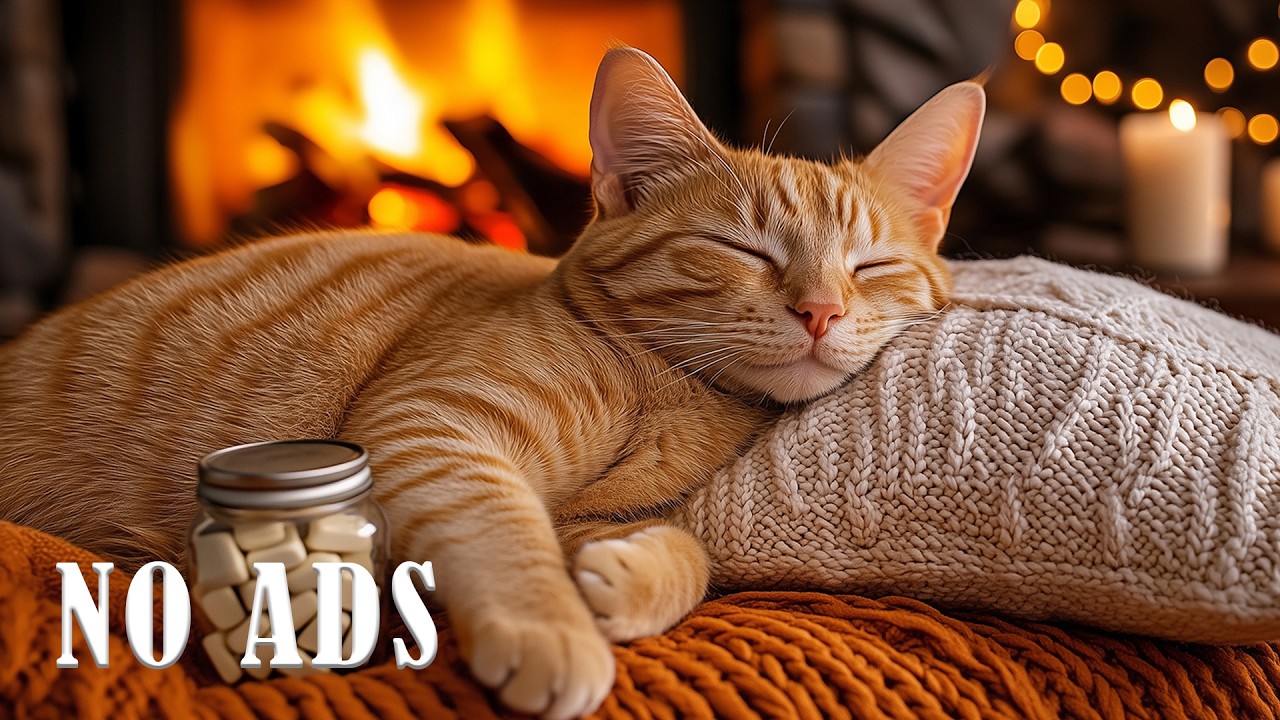 Cat Sleep Music for Serene Evenings 🐾 Healing Music For Cats 🔥 Gentle Wood Fire Glow for Deep Rest
