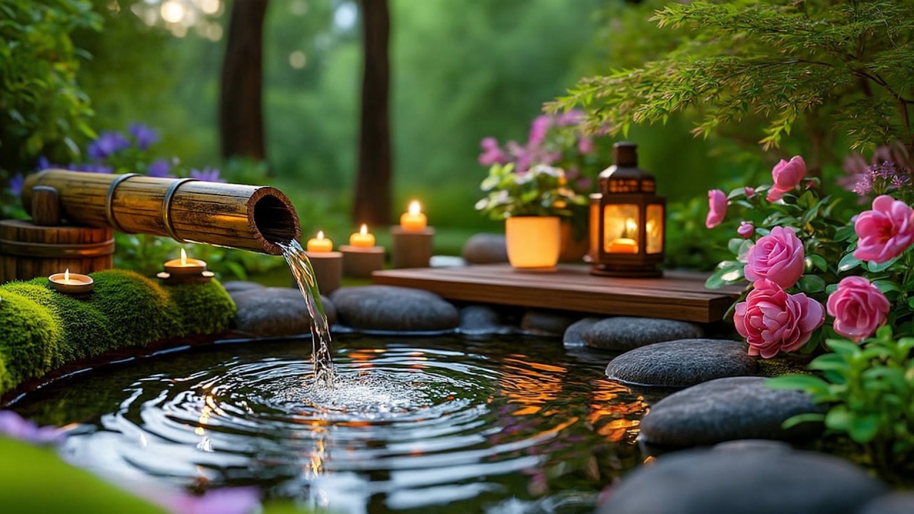Relaxing Music for Healing + Bamboo Water Sounds 🌿 Relieves depression and tension & Nature Sounds