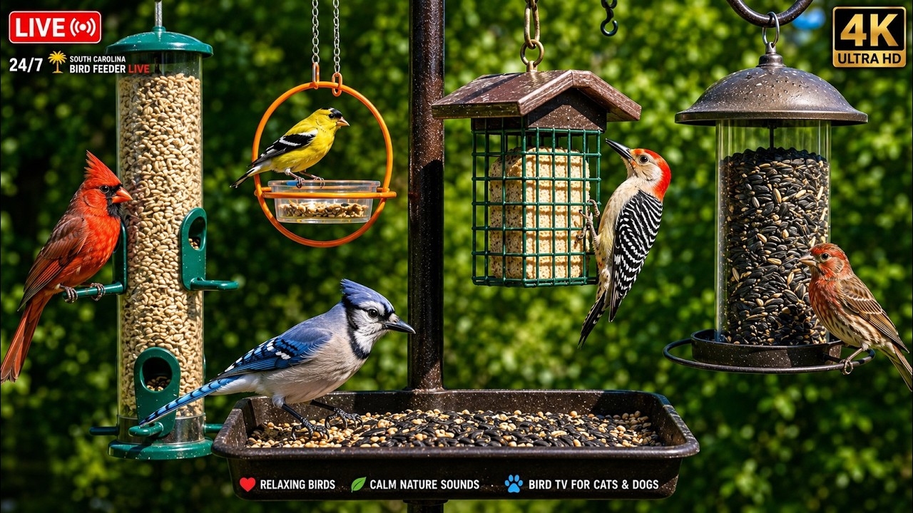 “🔴 LIVE 4K Bird Feeder Cam: Cardinals, Finches & Relaxing Nature Sounds”
