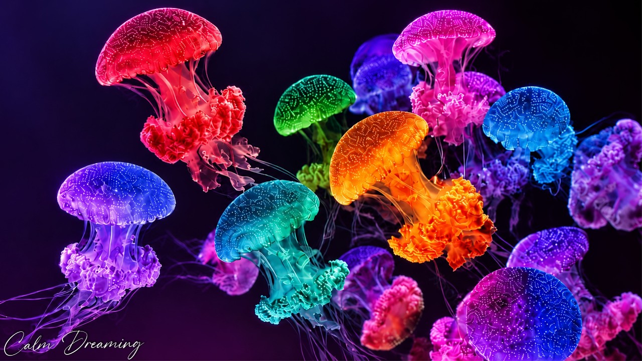 Neon Jellyfish Aquarium ~ Relaxing Music for Sleep, Study, Meditation & Yoga • MELATONIN RELEASE #17