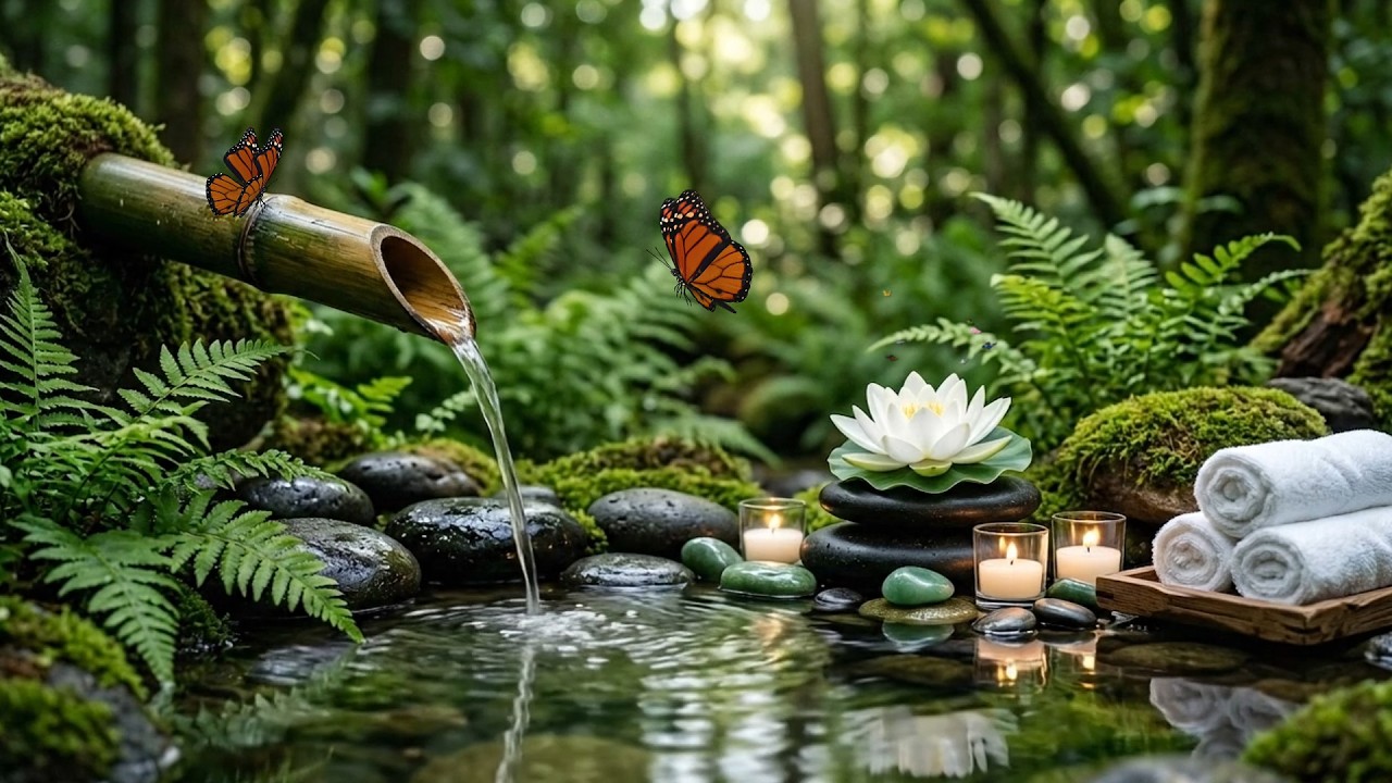 Bamboo Water Fountain + Relaxing Music 🌿 Deep Healing Music for Body and Soul, Stress Relief,Spa BGM