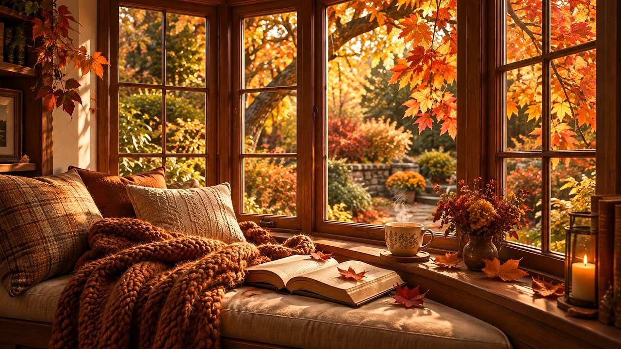 Golden Autumn Window Ambiance 🪟 Soft Sunshine & Gentle Breeze , Nature Sounds | Focus & Relax