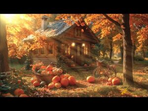 Cozy Autumn Cabin Morning sunrise, Beautiful Relaxing  Music, Peaceful Music, by Tim Janis