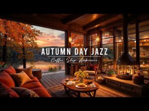 Cozy Autumn Porch Ambience 🍂 Rainy Day with Jazz Relaxing Music & Fireplace Sounds to Study, Work